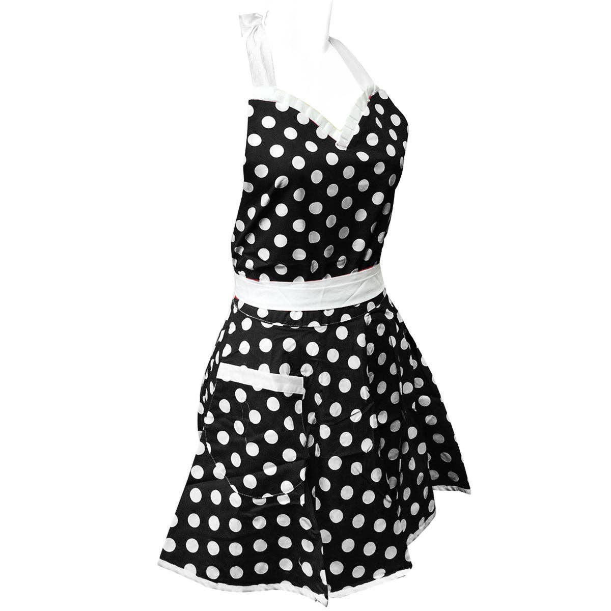 Adjustable Flirty Hostess Apron: Black Polka Dots