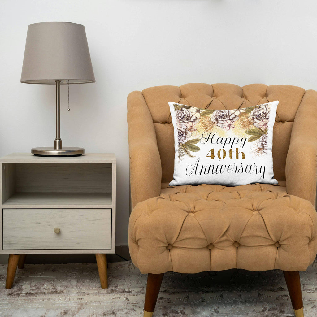 Happy 40th Anniversary Pretty Boho Floral, Pillow