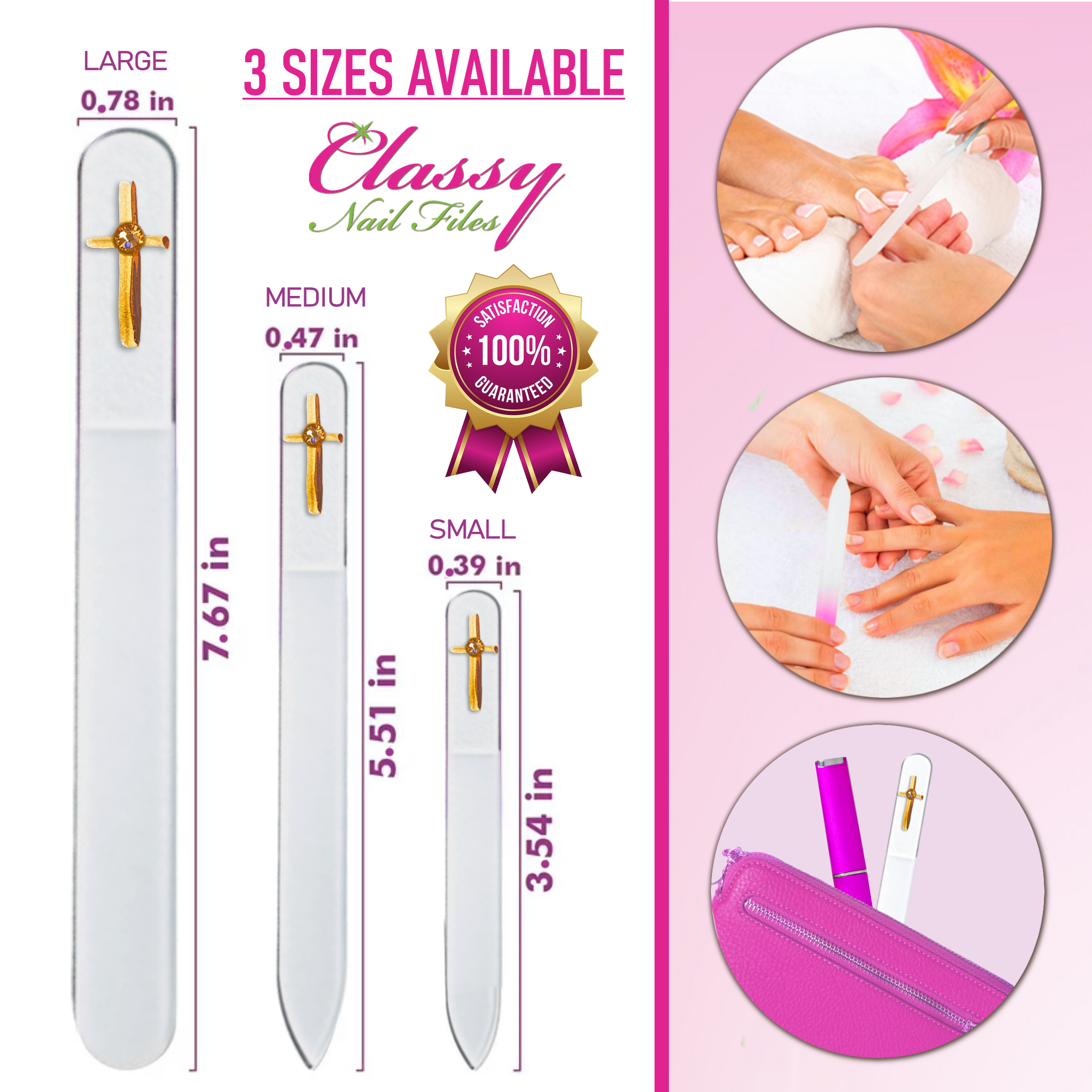 Gold Cross Religion Christian Hand Painted Crystal Nail File: Large