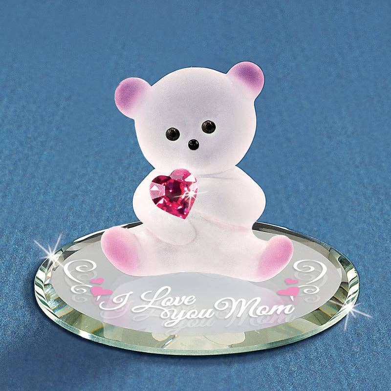 I Love You Mom Bear Glass Figurine