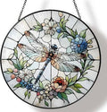 Dragonfly Flowers Glass Suncatcher