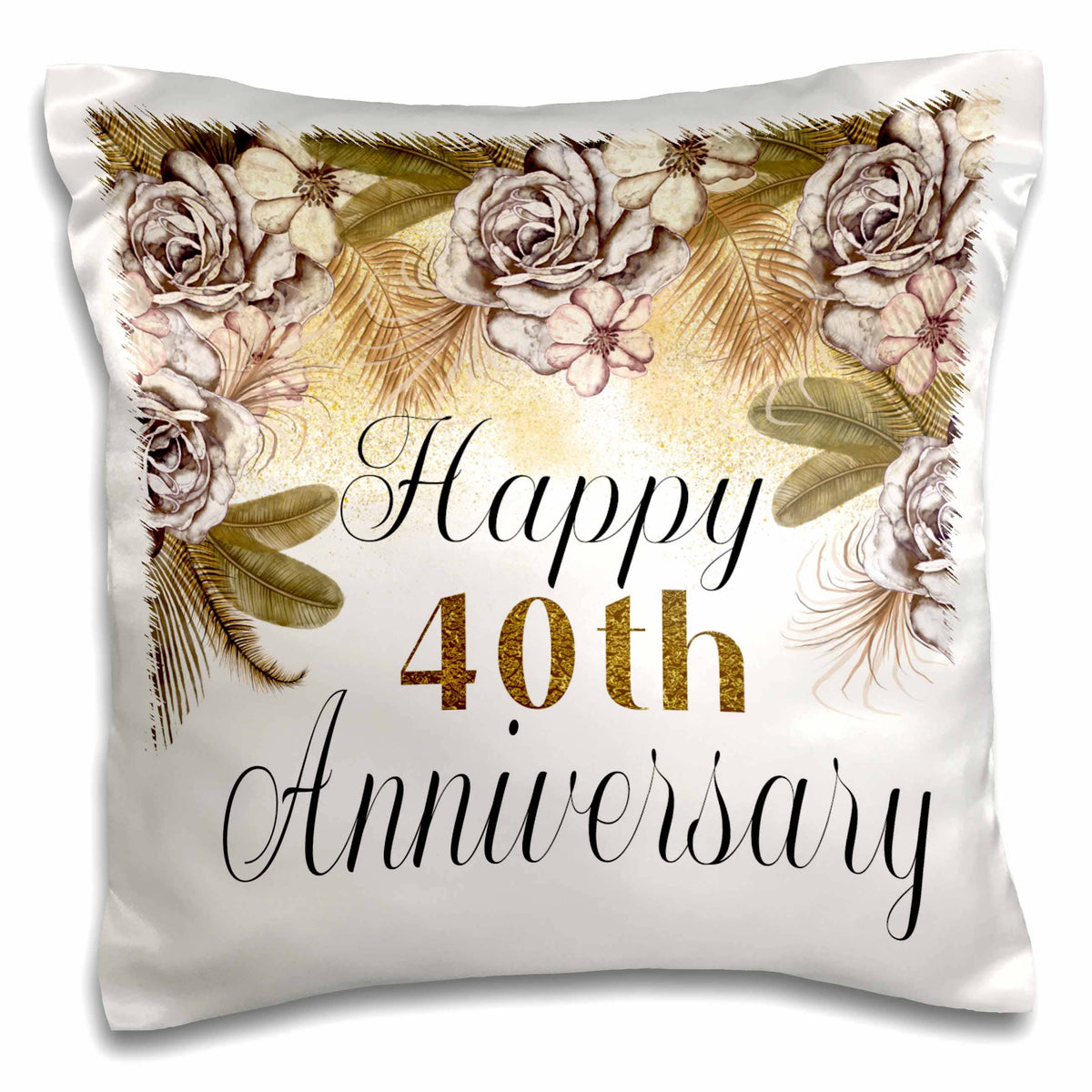 Happy 40th Anniversary Pretty Boho Floral, Pillow