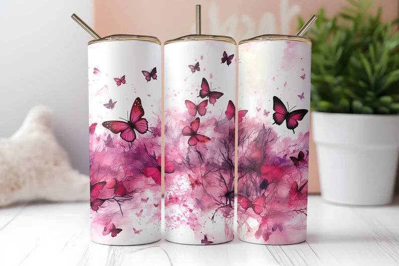 Pink Butterfly | Tumbler: (20oz)