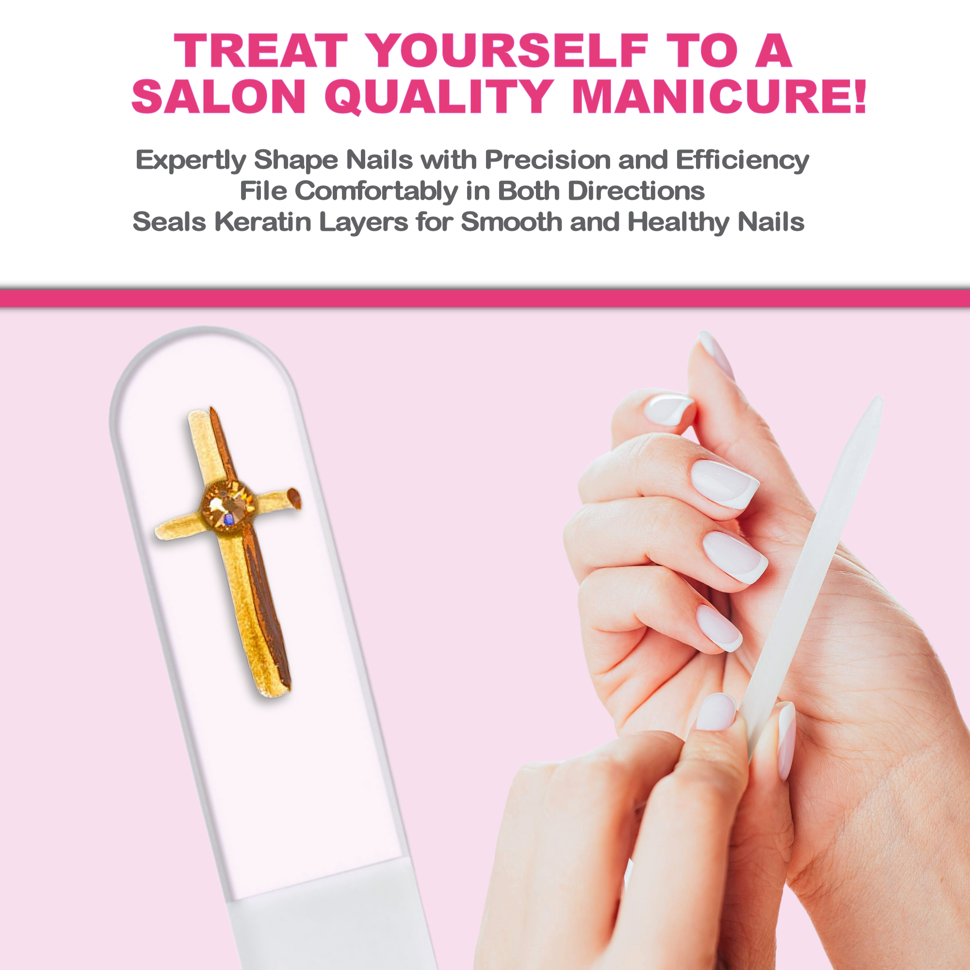 Gold Cross Religion Christian Hand Painted Crystal Nail File: Large
