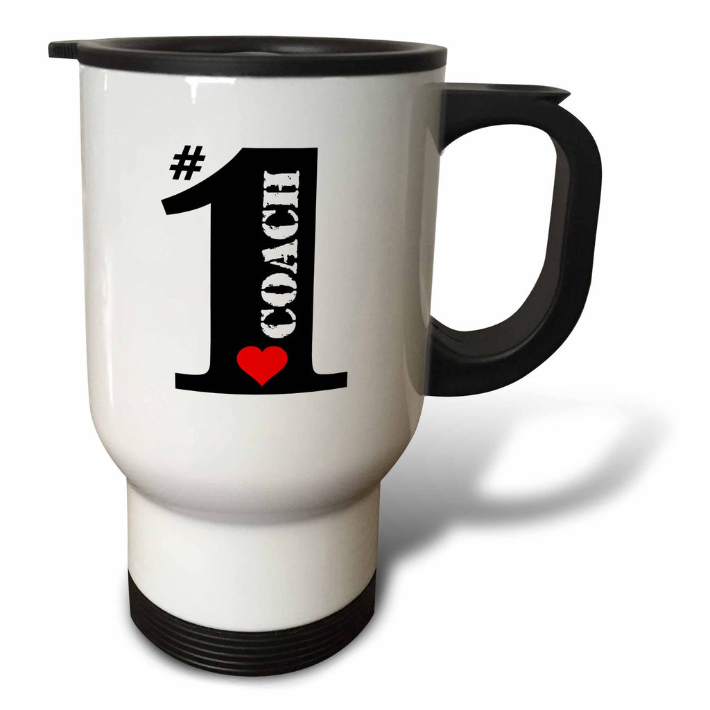 Number One Coach- Big Numeral One with Red Heart, Travel Mug