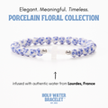 Porcelain Cross Blue Floral Holy Water Bracelet: Stainless Steel Spacer Beads