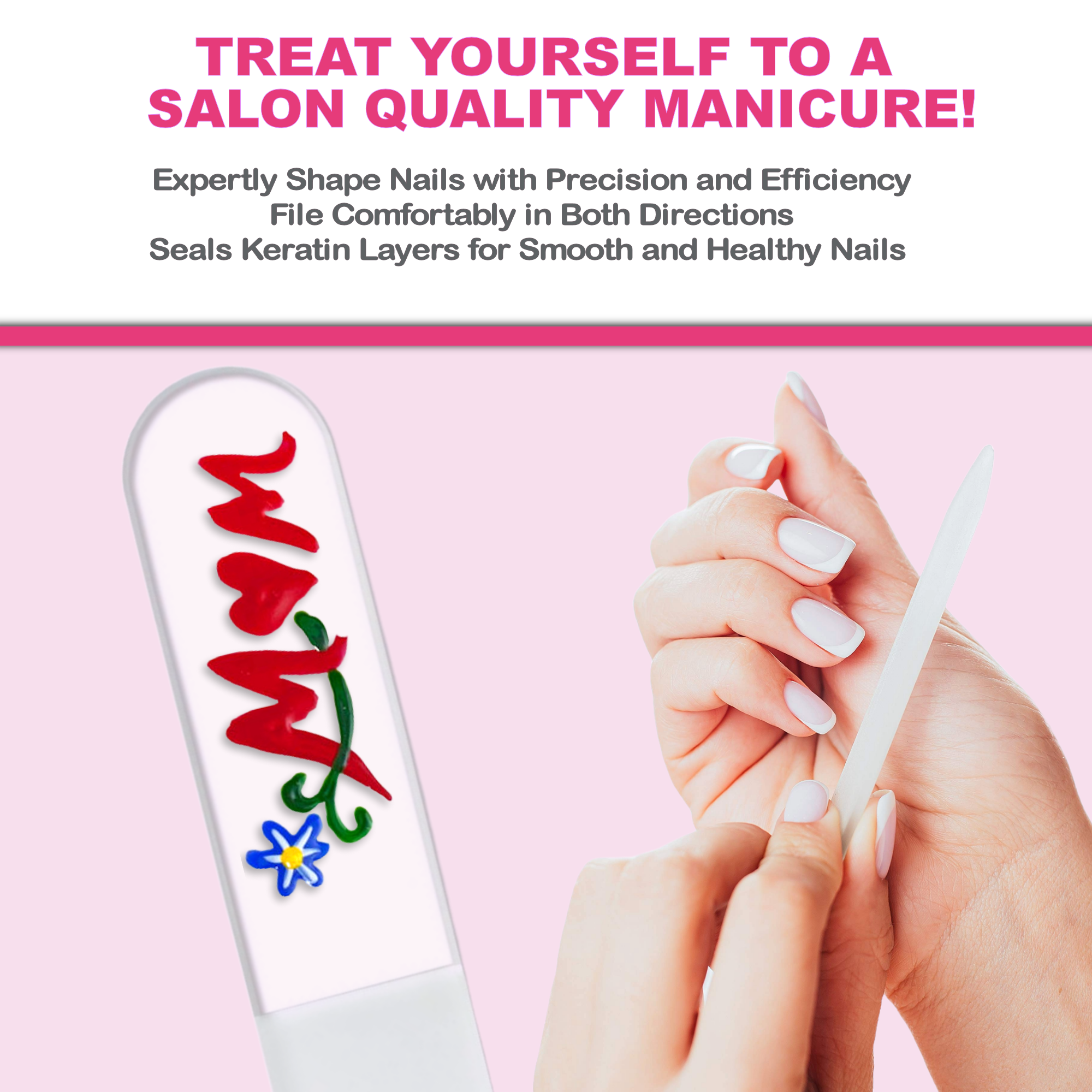Mom Flowers Mother's Day Gift Hand Painted Crystal Nail File: Small