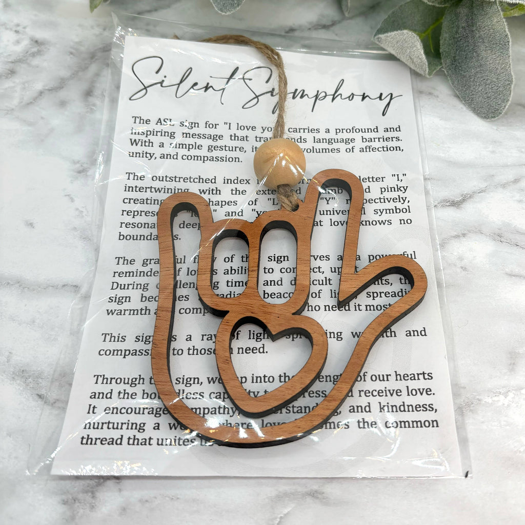 ASL “I Love You”-Silent Symphony Story Card Charm : Cherry