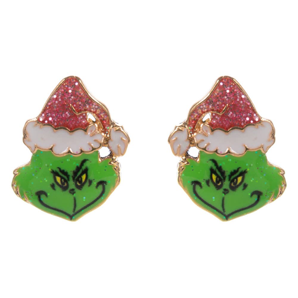 Holiday Grinch Green Monster Stud Earrings