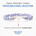 Porcelain Cross Blue Floral Holy Water Bracelet - Gold Spacer Beads
