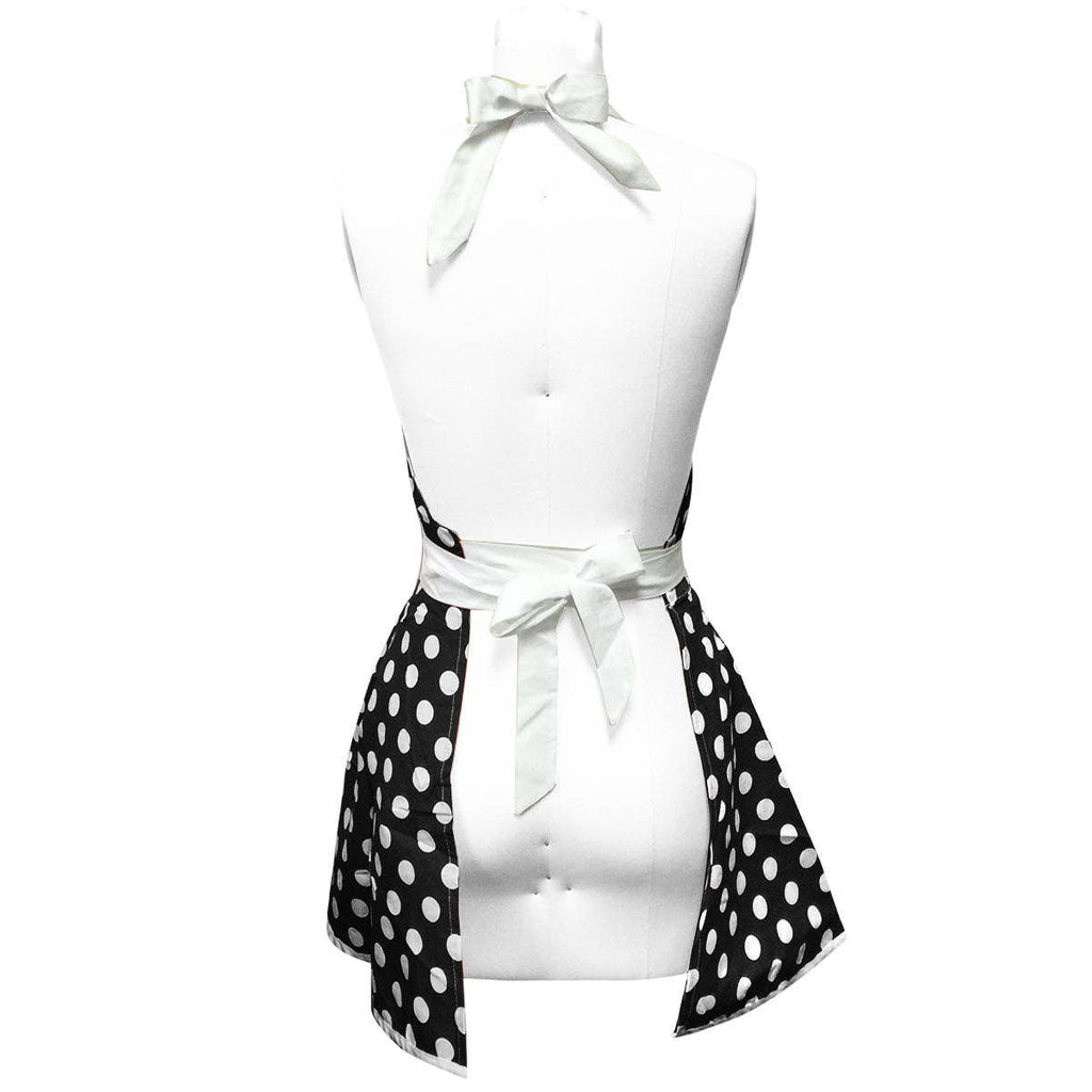 Adjustable Flirty Hostess Apron: Black Polka Dots