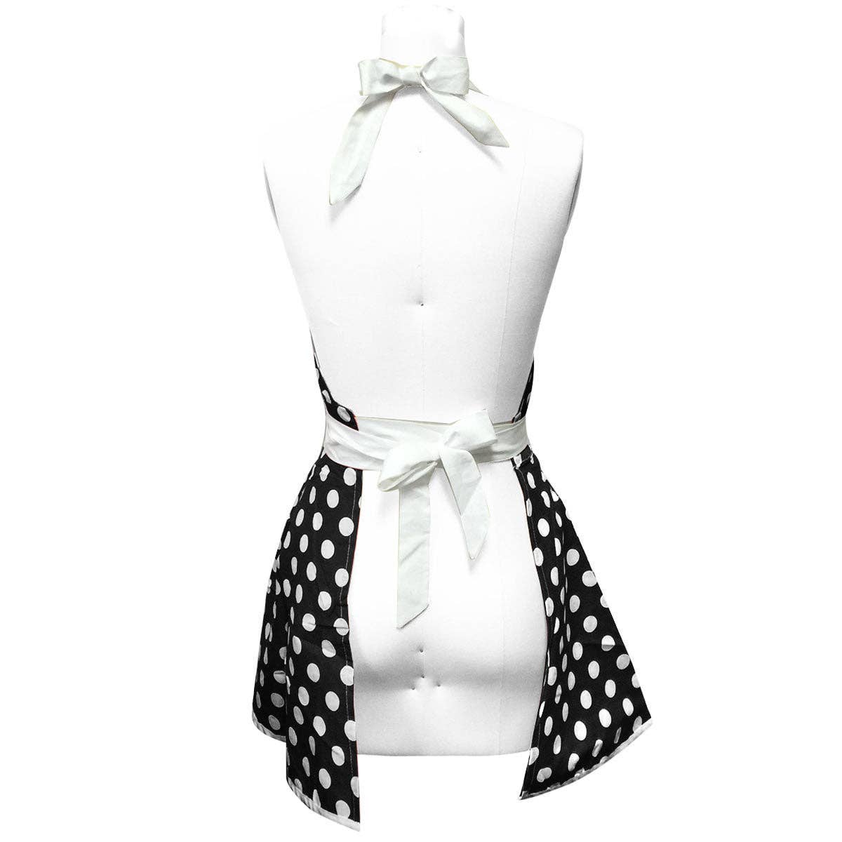 Adjustable Flirty Hostess Apron: Black Polka Dots
