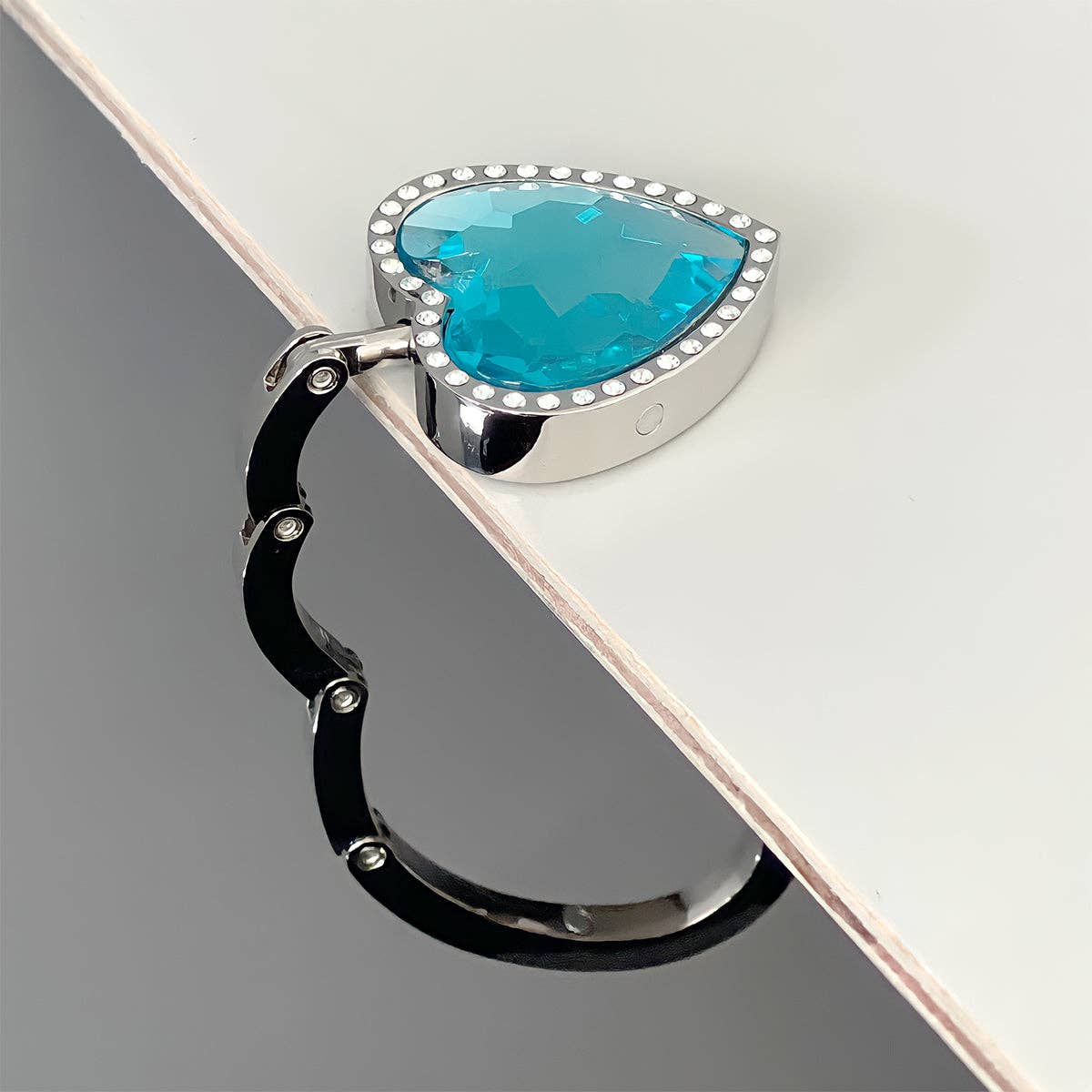 Heart Shaped Purse Hook Hanger with Rhinestones: Sky Blue