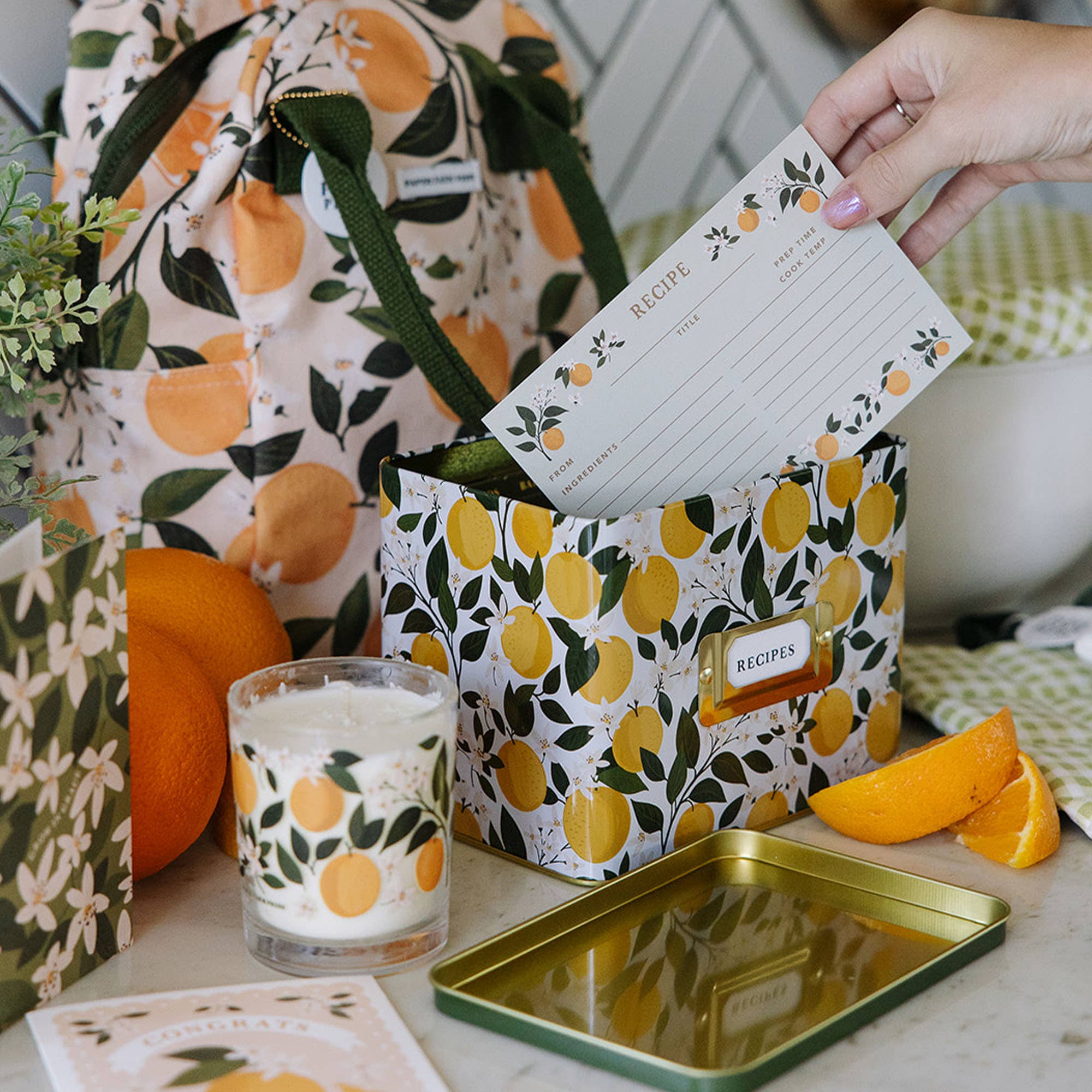 Orange Orchard Tin Recipe Box