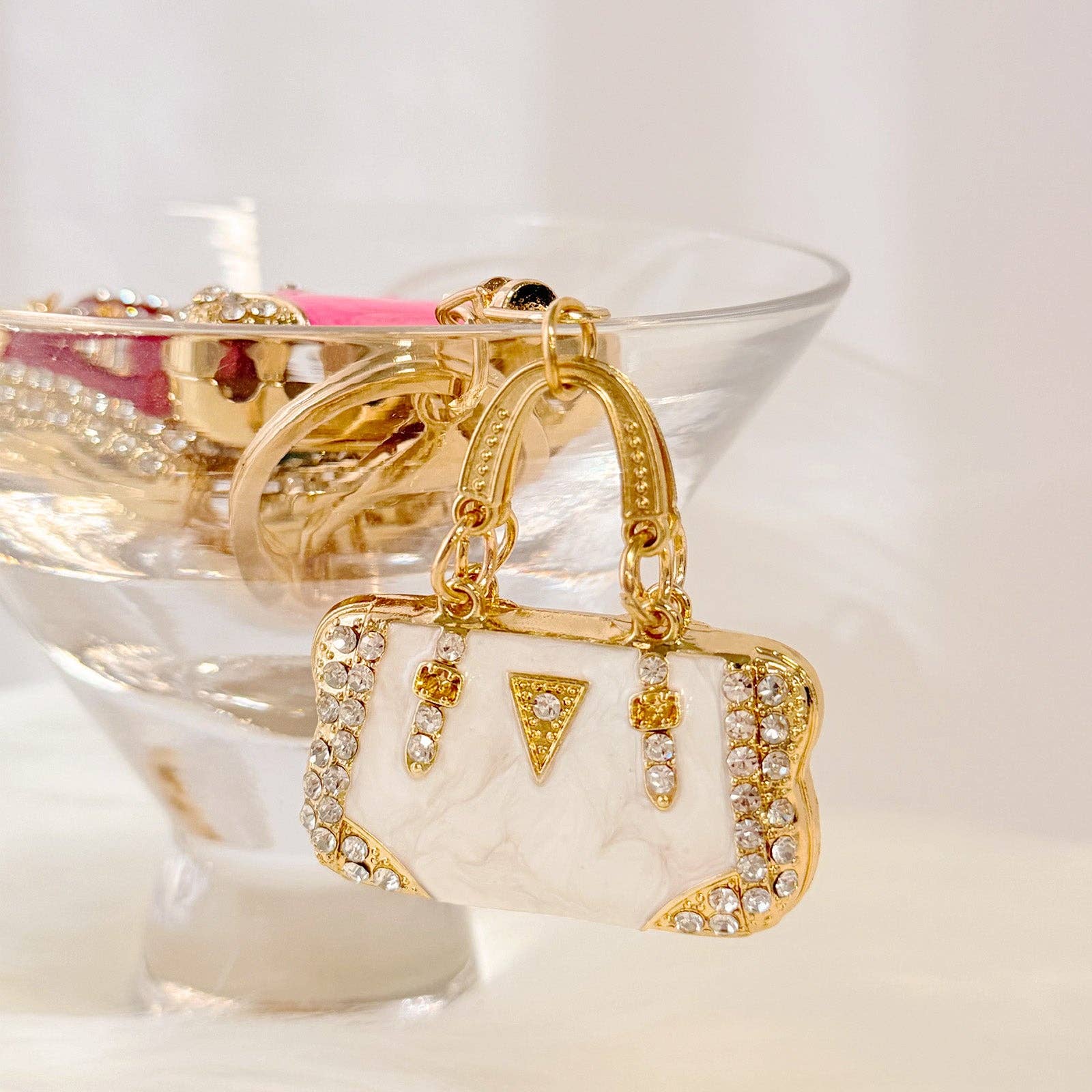 Pink Rhinestone Handbag Shaped Purse Charm Keychain