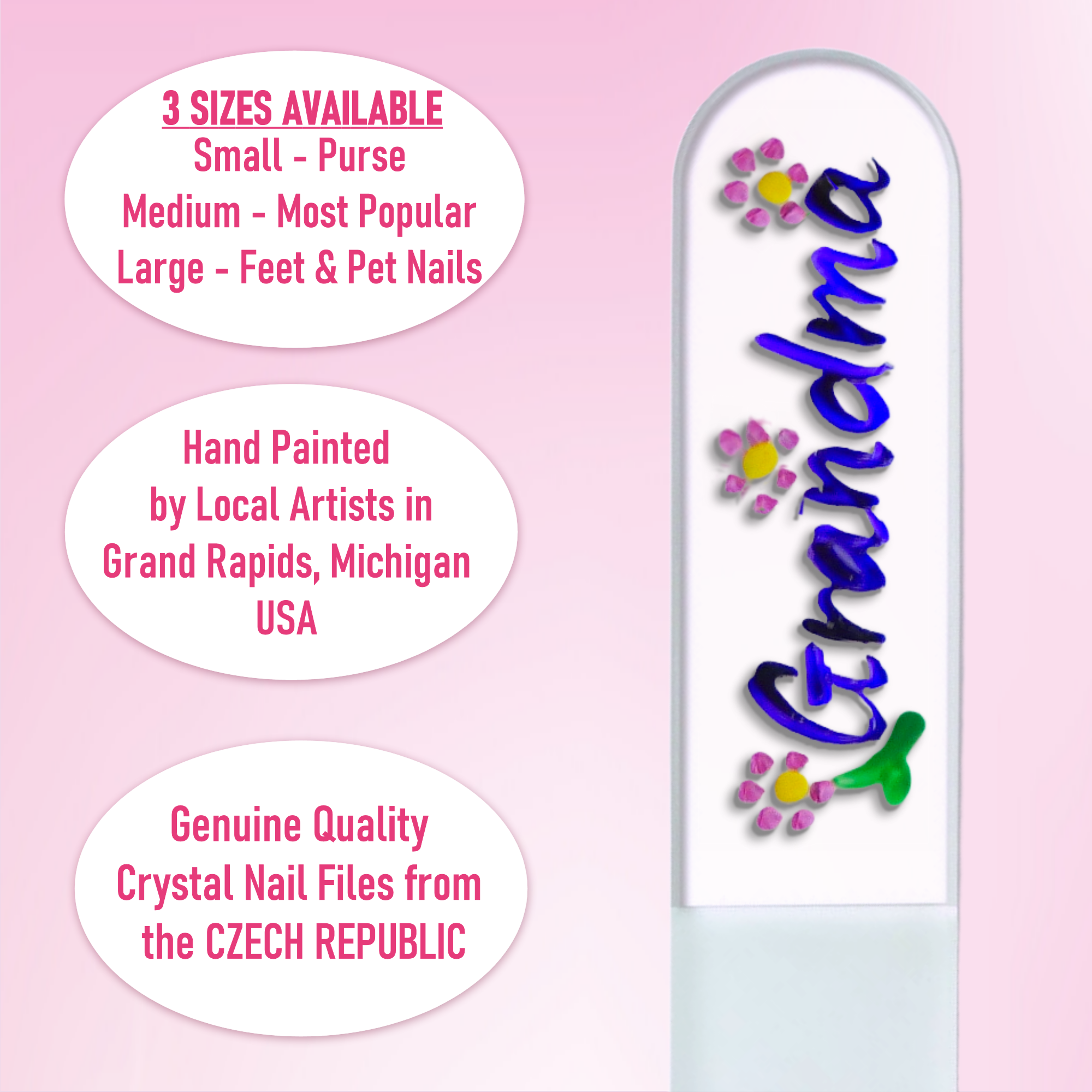 Grandma Flowers Gift Hand Painted Czech Crystal Nail File: Large