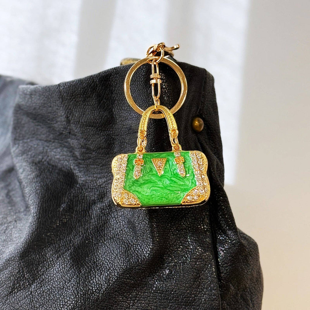 Rhinestone Handbag Shaped Purse Charm Keychain: Red