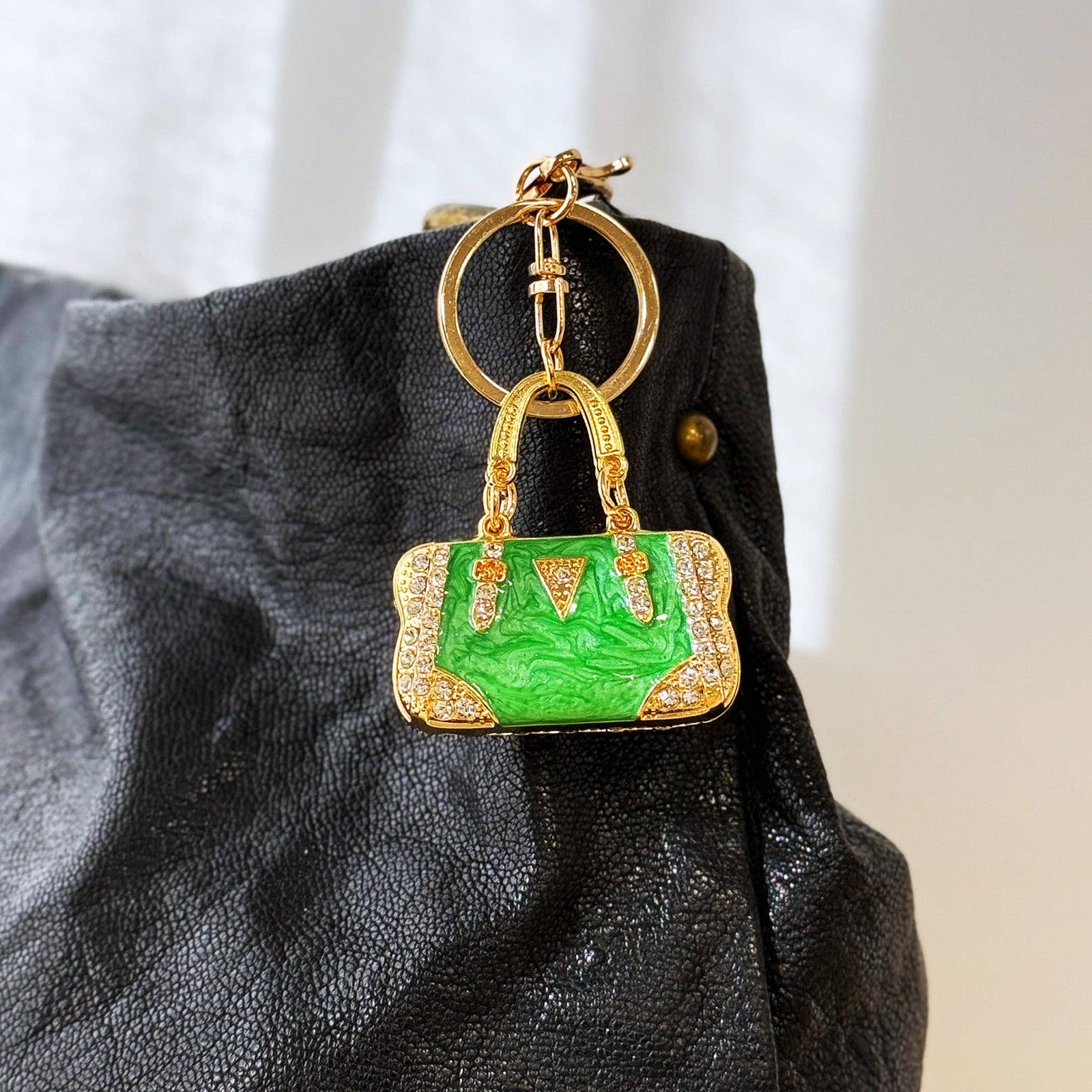 Rhinestone Handbag Shaped Purse Charm Keychain: Red
