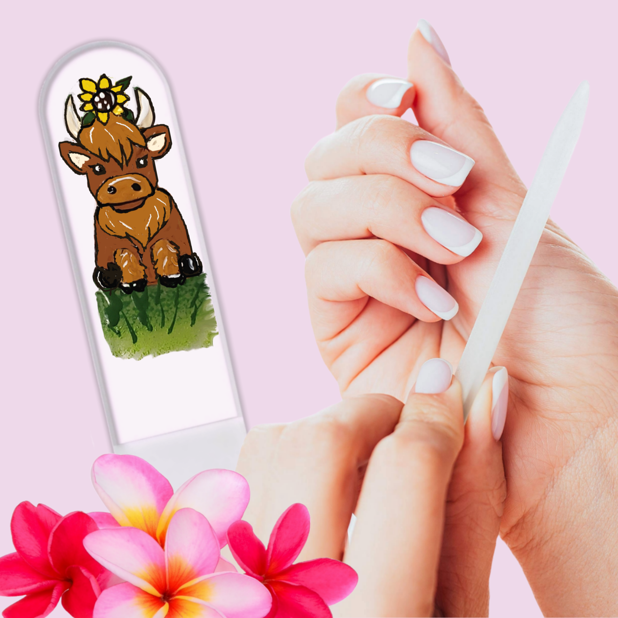 Highland Cow Sunflower Farm Hand Painted Crystal Nail File: Small