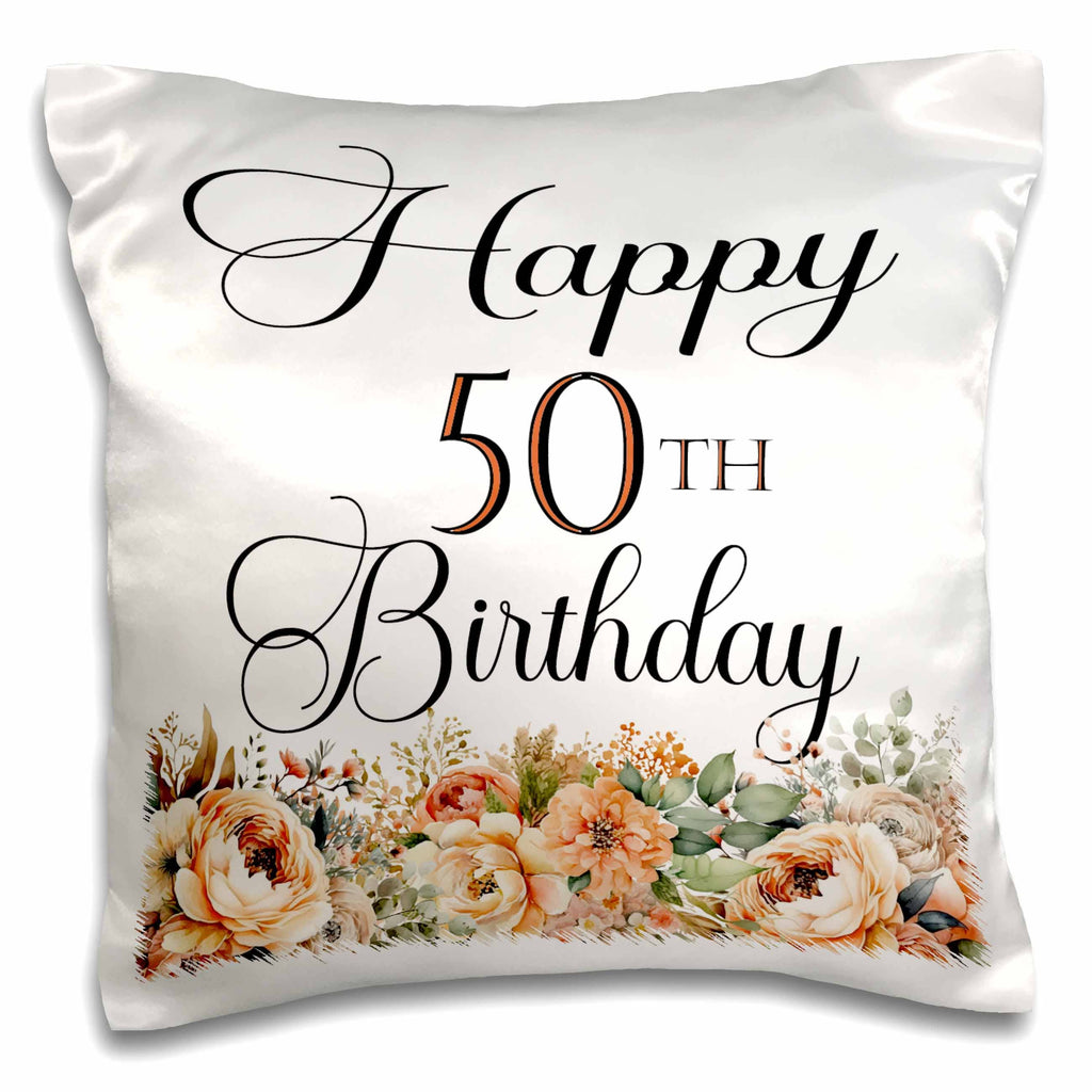 Happy 50th Birthday With Peach Flowers, Pillow