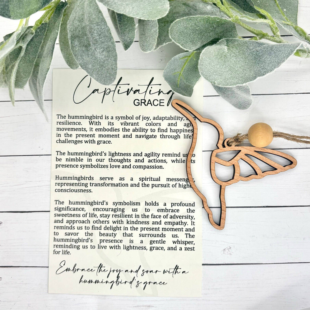 Hummingbird Grace Story Card Ornament/Car Charm/Maple