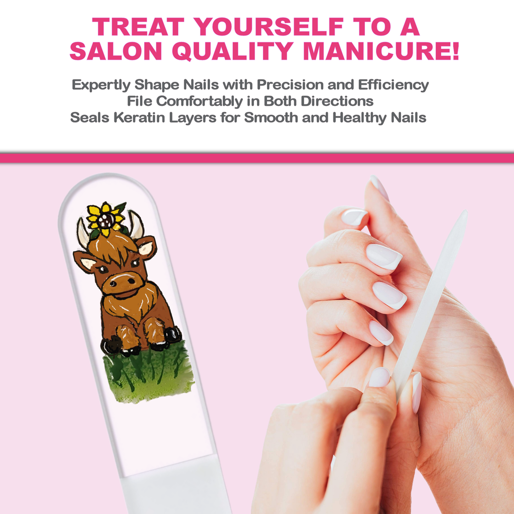 Highland Cow Sunflower Farm Hand Painted Crystal Nail File: Medium