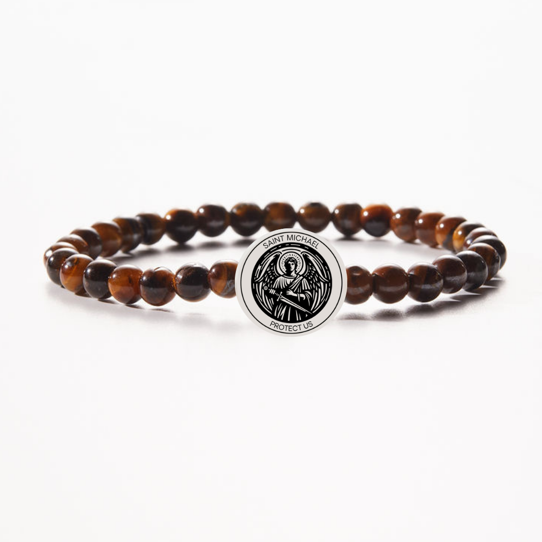 Saint Michael Tiger's Eye Men's Holy Water Bracelet