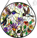 Flowers & Hummingbirds Glass Suncatcher