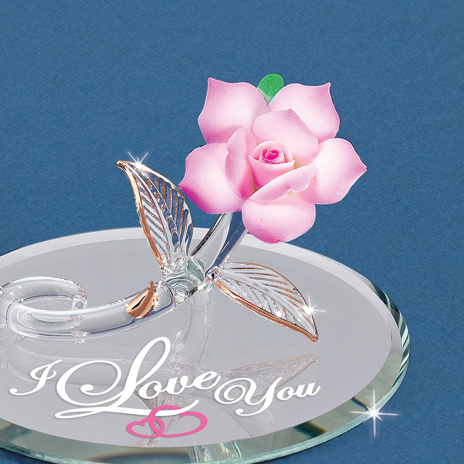 I Love You Pink Glass Rose