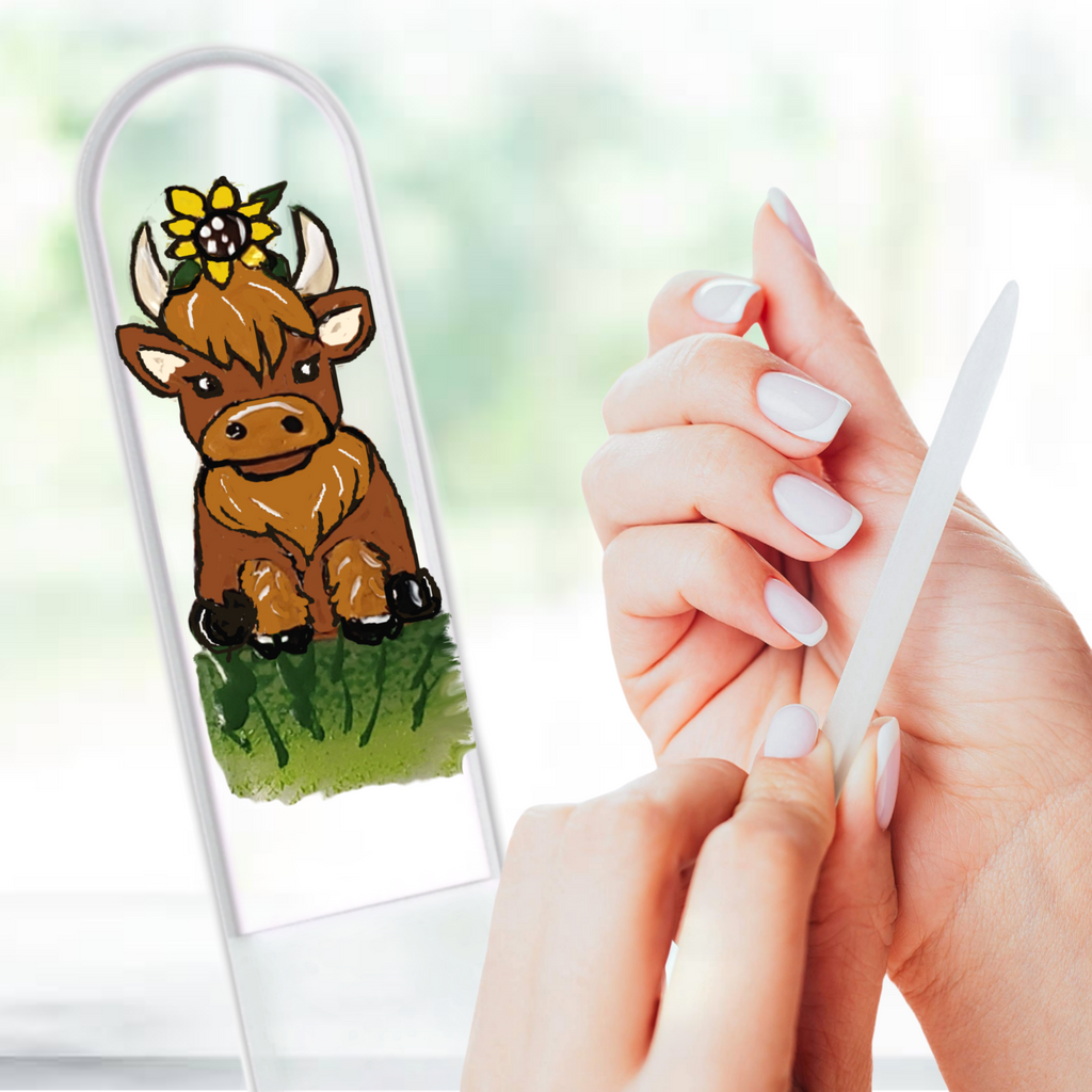 Highland Cow Sunflower Farm Hand Painted Crystal Nail File: Medium