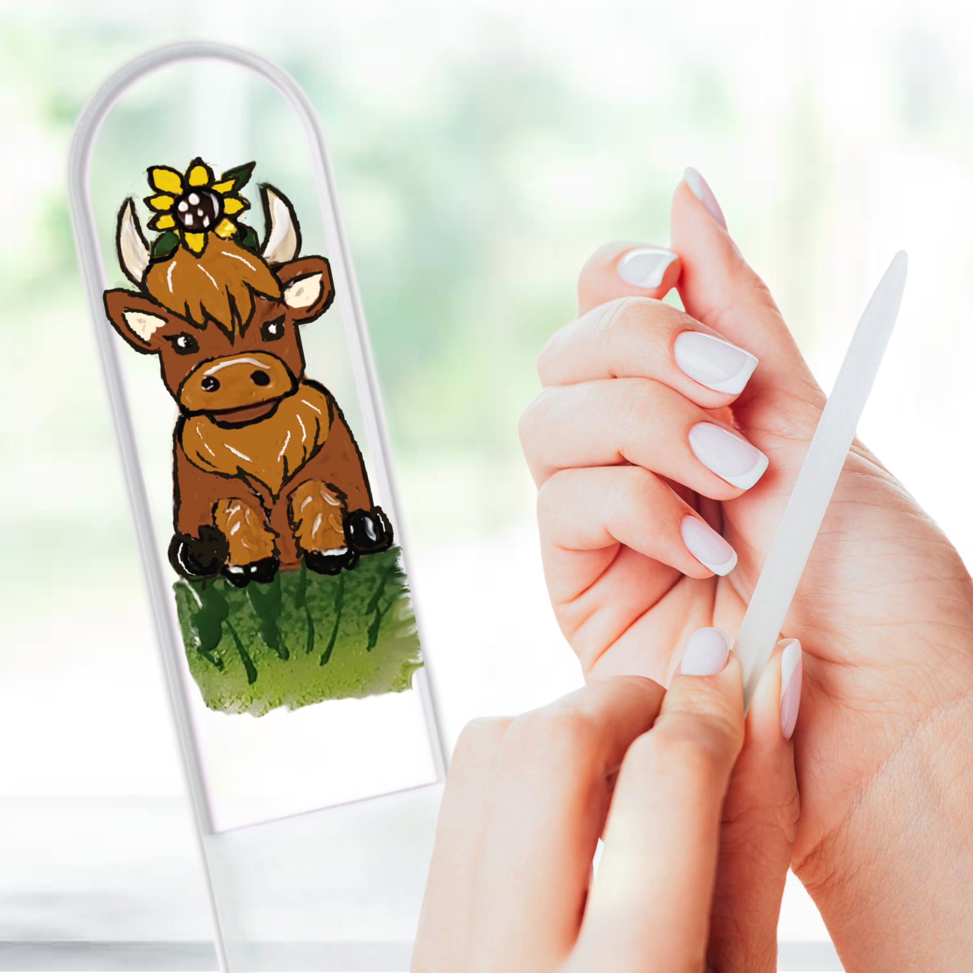 Highland Cow Sunflower Farm Hand Painted Crystal Nail File: Large