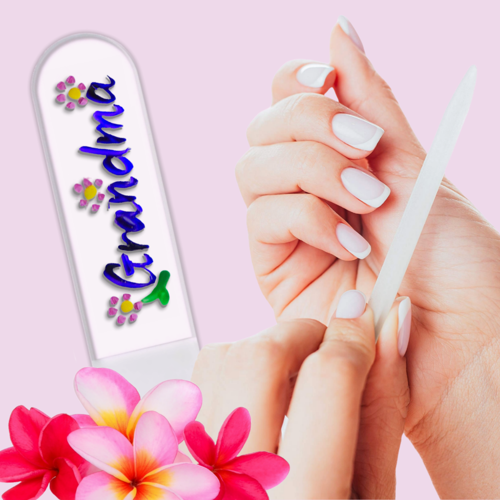 Grandma Flowers Gift Hand Painted Czech Crystal Nail File: Large