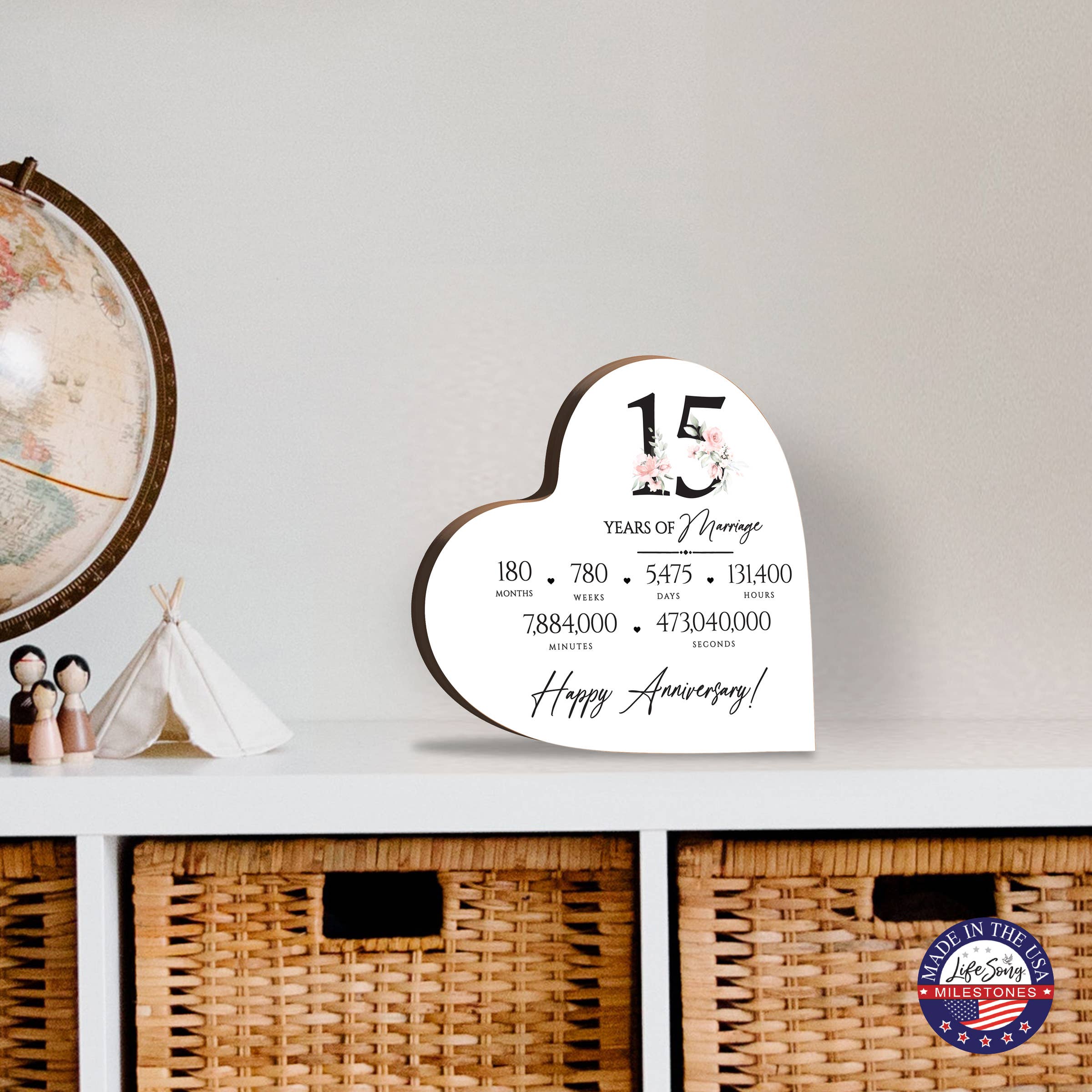 15 Years of Marriage Anniversary Heart Block Sign