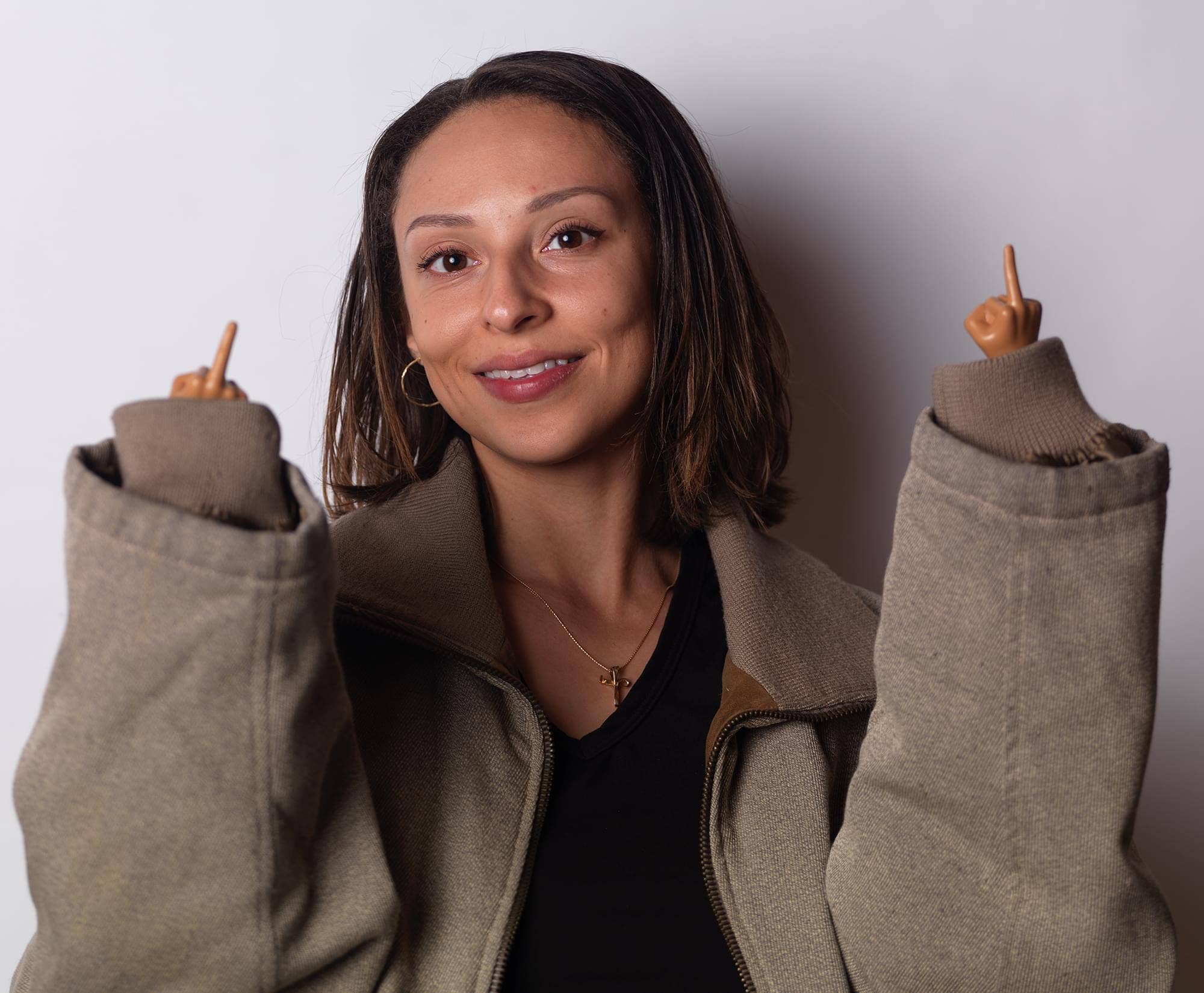 Tiny Hands Two Middle Finger Hands Deep Brown