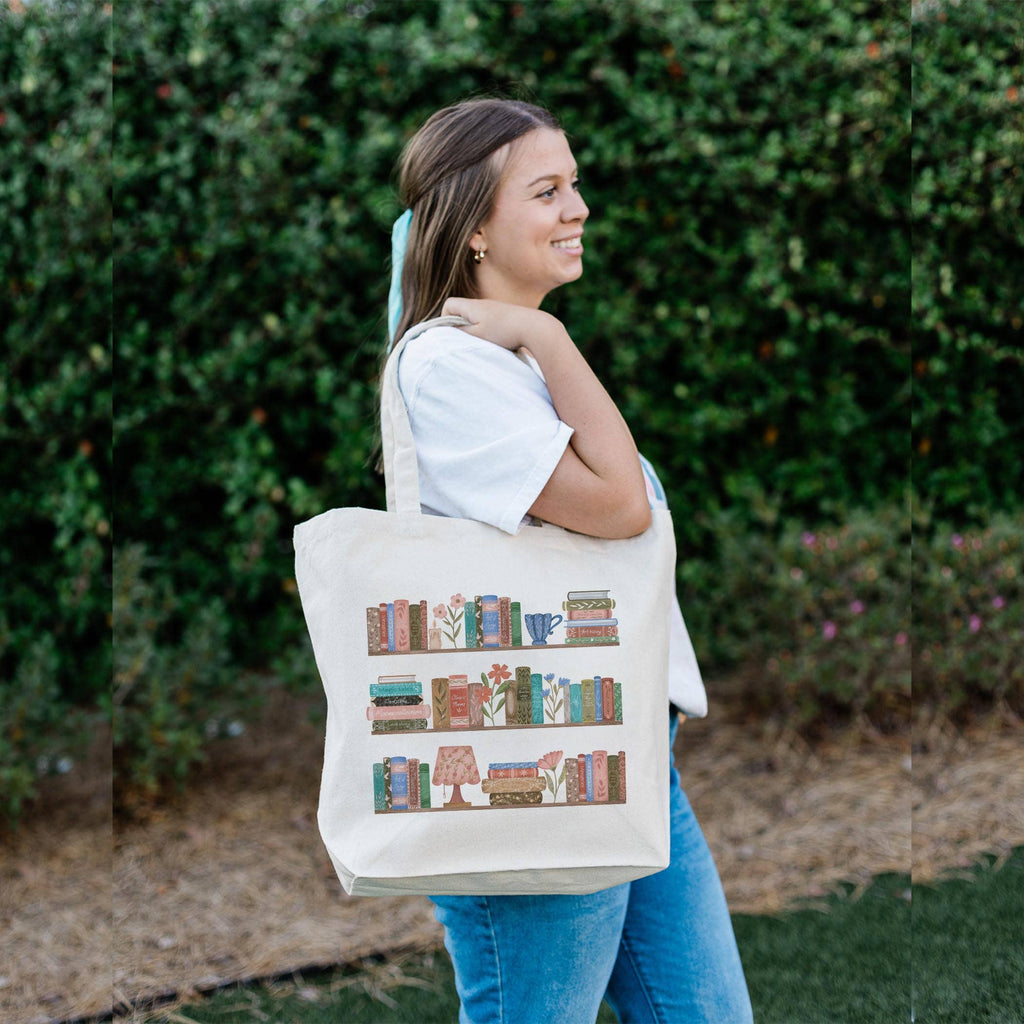 Tote Bag Natural Canvas-Pretty Little Chapters Book Shelves