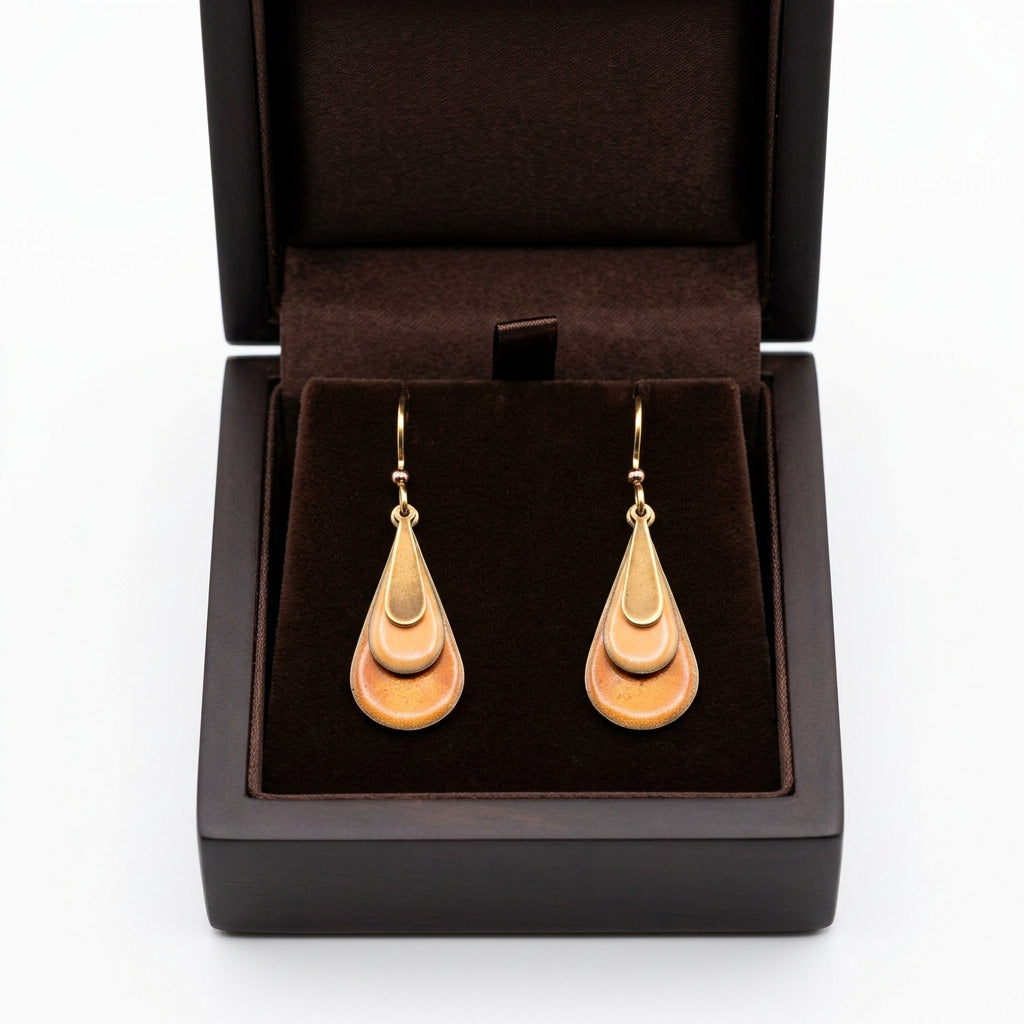 Silver Forest Layered Gold and Orange Tears Earrings