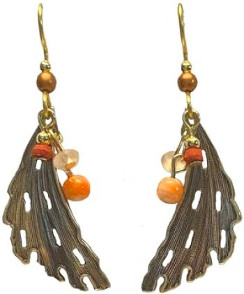Silver Forest Feather Look w/Beads Earrings