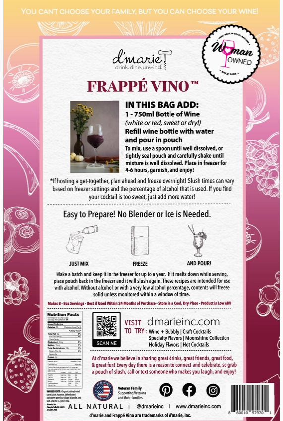 Non-Alcoholic Original Frappé Vino Frozen Wine Slush Mix- Ready-To-Freeze Cocktail Mix