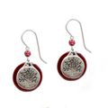 Tree Of Life on Silver & Red Rounds Silver Forest Earrings
