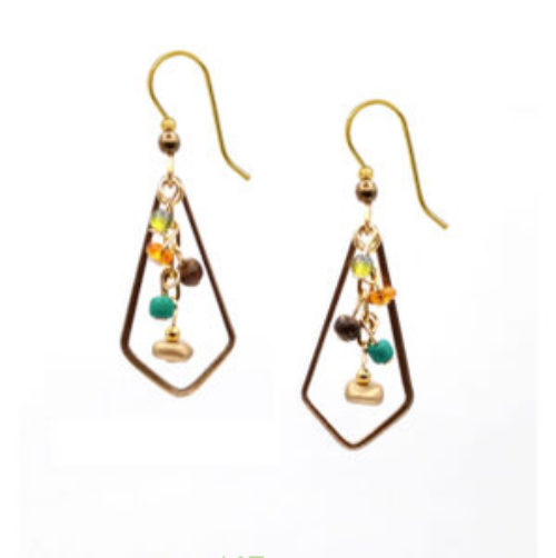Kite Shape & Bead Dangle Silver Forest Earrings