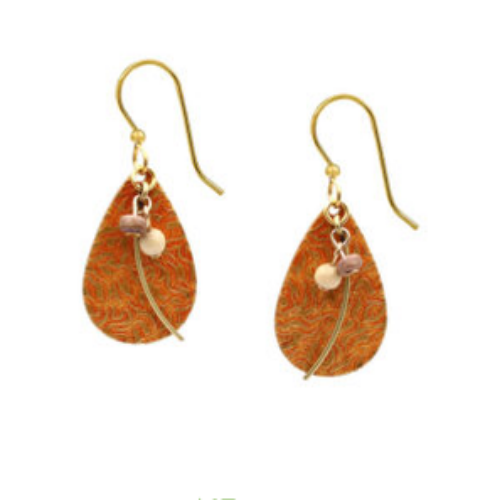 Teardrop w/Wisp & Beads Silver Forest Earrings