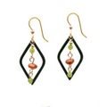Green Open Diamond w/Bead Drops Silver Forest Earrings