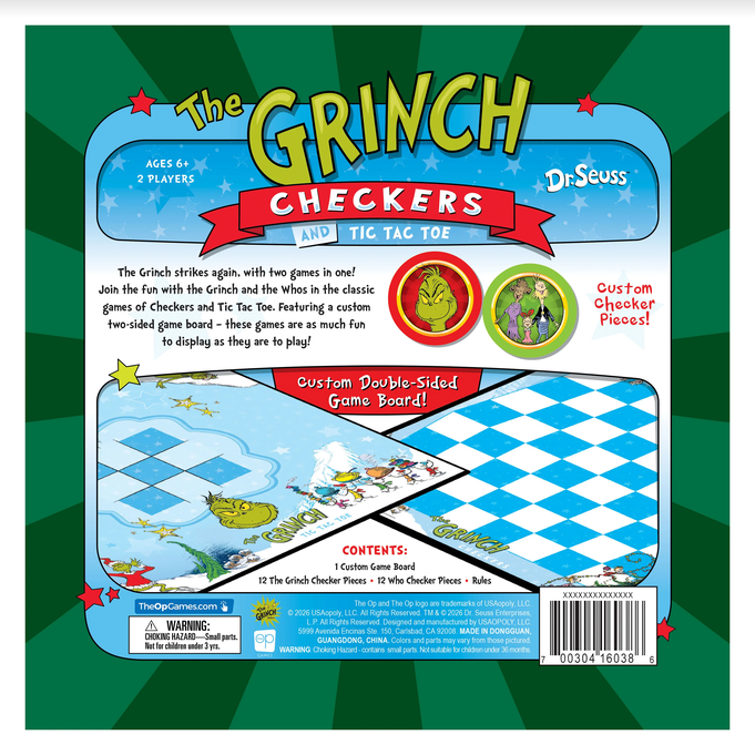 The Grinch Checkers & Tic Tac Toe Game Set