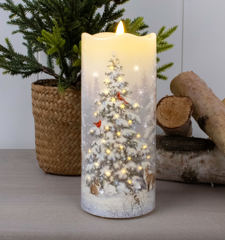 Woodland Christmas Fiber Optic Candle