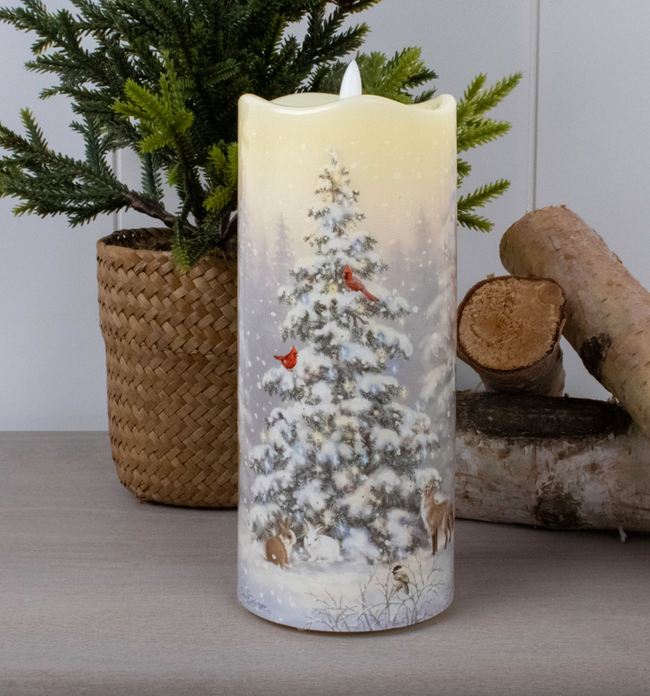 Woodland Christmas Fiber Optic Candle