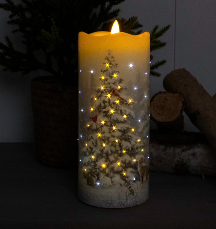 Woodland Christmas Fiber Optic Candle