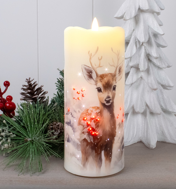 Winter Fawns Fiber Optic Candle