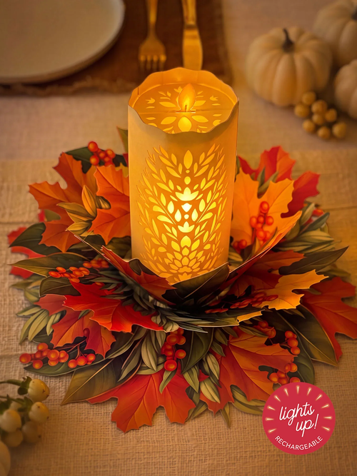 Fall Candle FreshCut Paper Pop-Up Light-Up Holiday Decor
