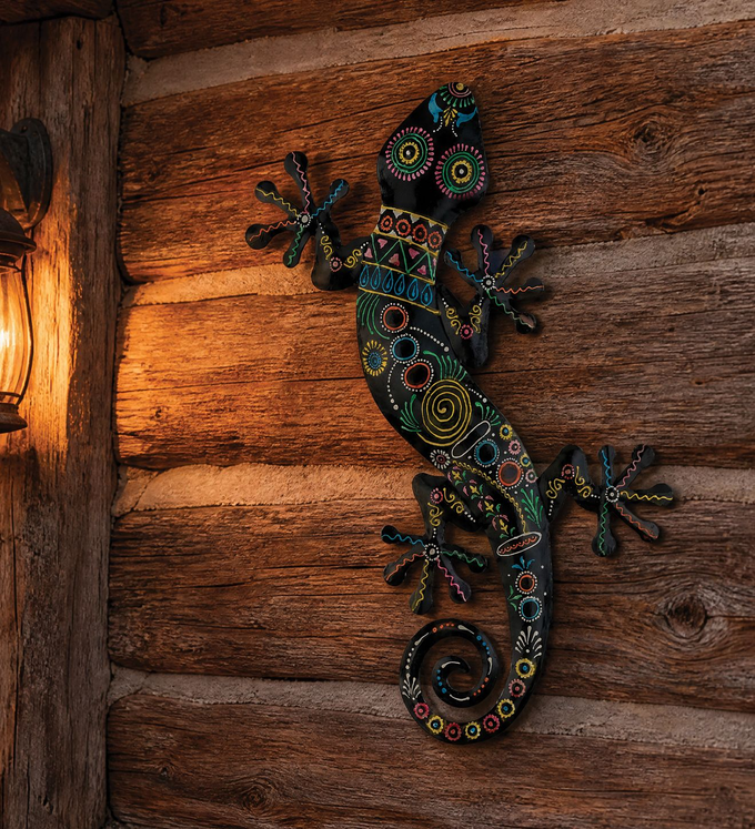 Black/Multicolor Artisan Gecko Wall Decor