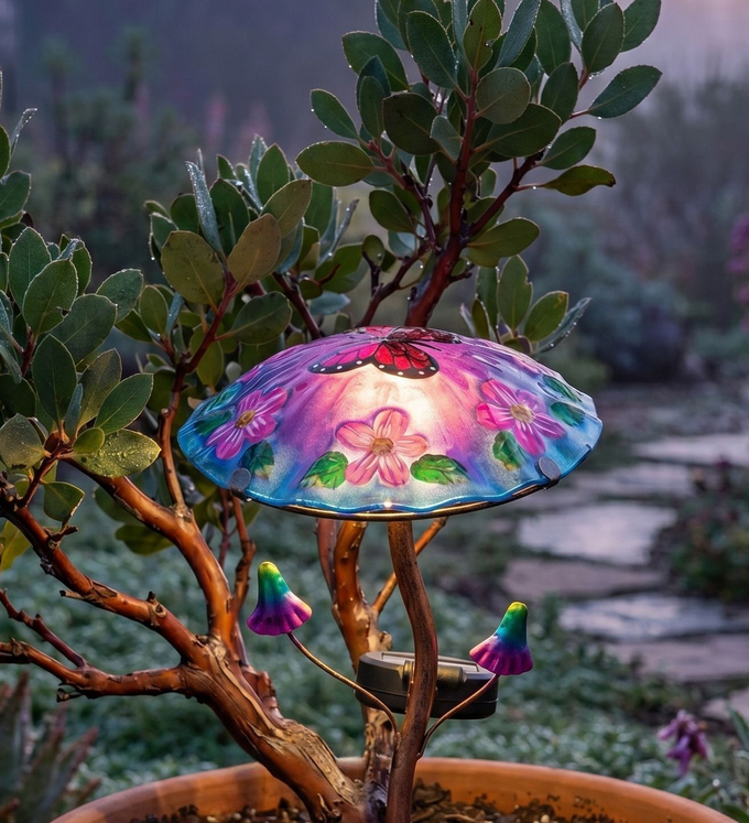 Butterfly Mushroom Solar Stake